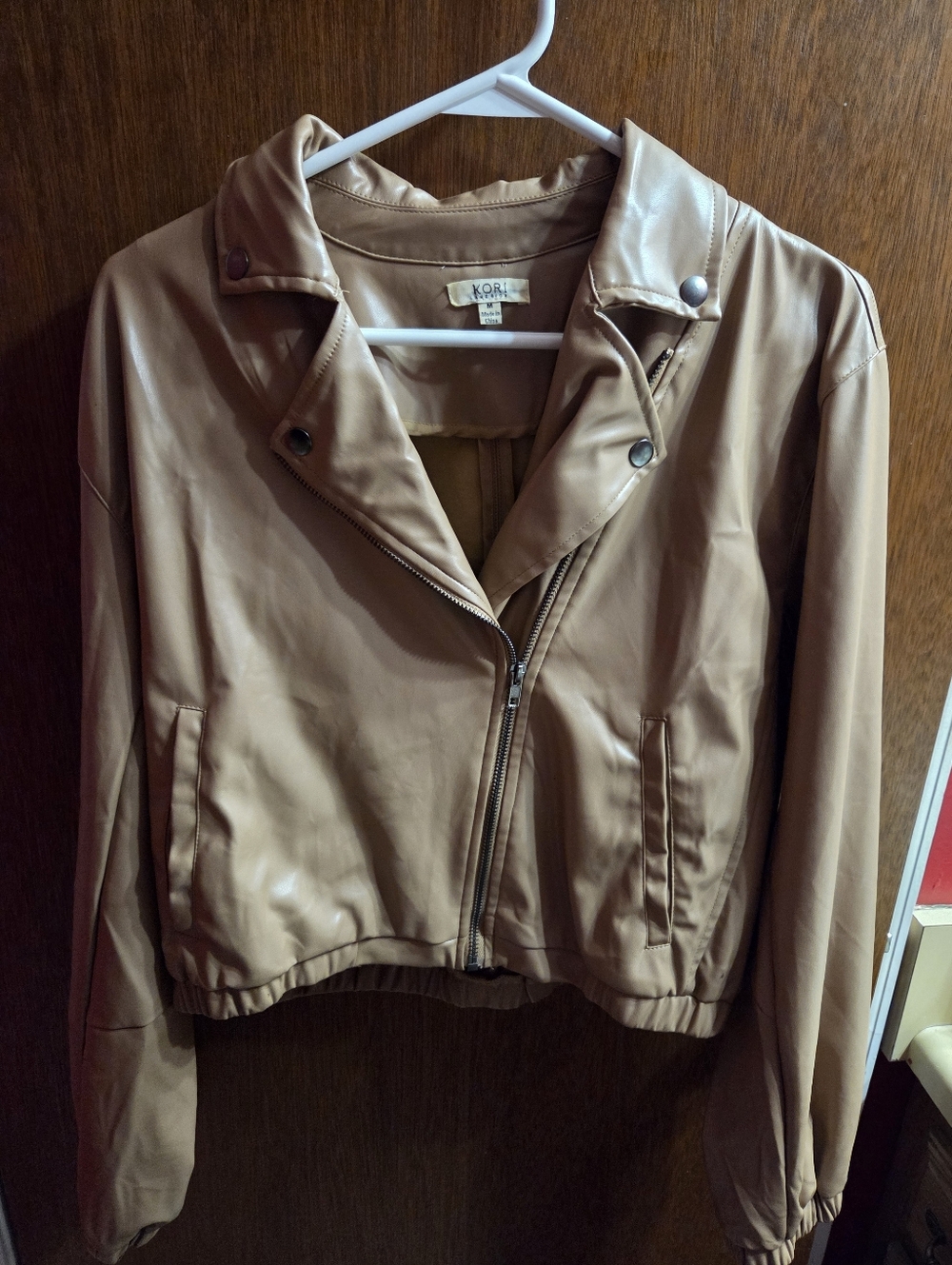 Kori Tan Faux Leather Moto Jacket - Women's Size Med